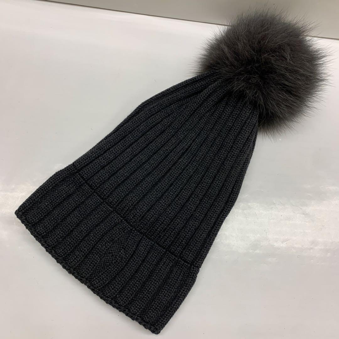KBA04-19 モンクレール ニット帽 ファー付きポンポン ロゴつき 【並行