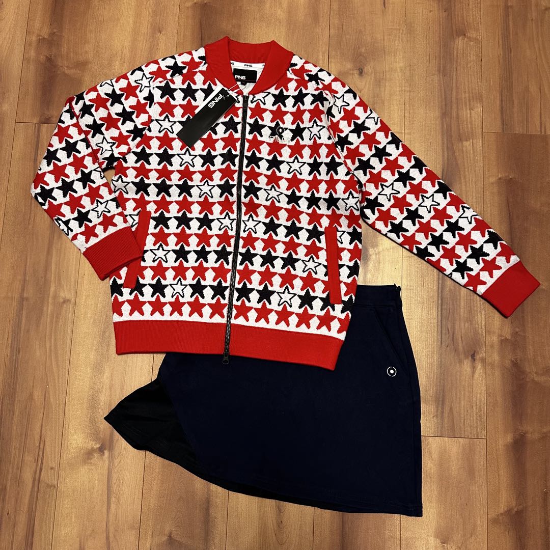 裏地付き　防風　ニット　アウター　保温スカート　セットアップ　秋冬　真冬ゴルフ