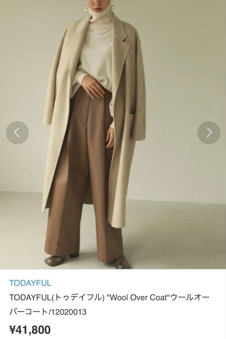 TODAYFUL / wool over coat / ブラウン / 36
