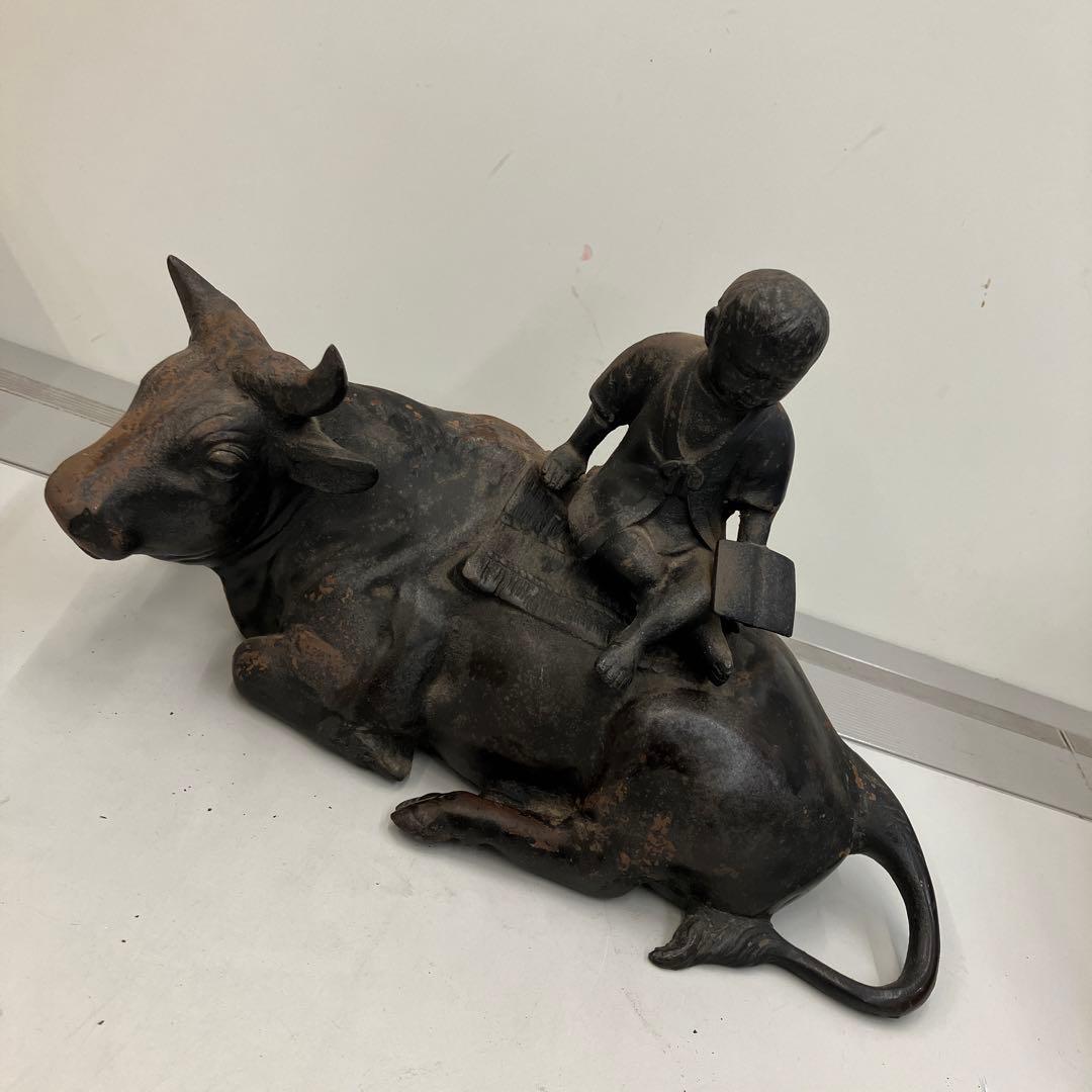 昭和レトロ 高岡銅器 銅製置物 座牛 牛童子 置物 飾り オブジェ