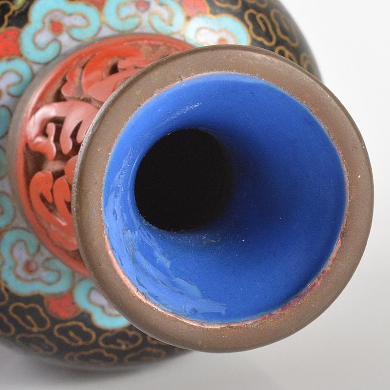 中国 古七宝 剔紅 堆朱 花文瓶 U R6247