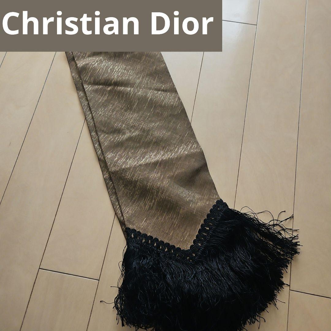 希少 クリスチャンディオール カシミヤ フリンジマフラー ブラウン系 ラメ仕様 Christian Dior（マフラー/ショール ・ ブラウン/茶色系）のフリマ