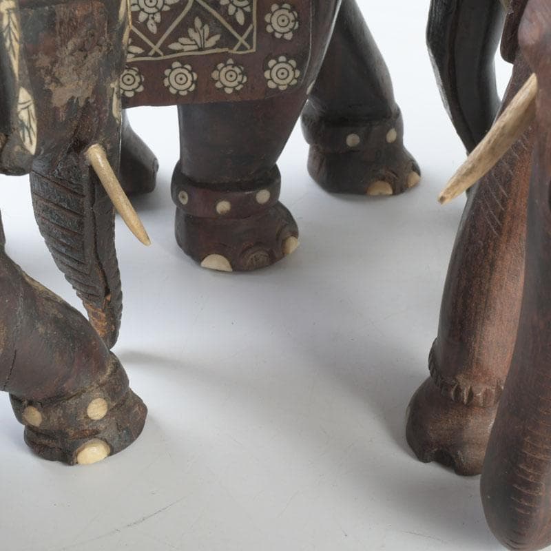 中国 唐木紫壇製 獣骨装飾など インド象 3点まとめて 台