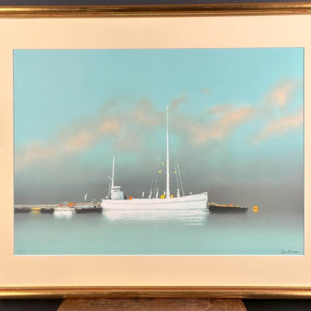 ピエール・ドートルロー「ローズ色の空と白い舟」リトグラフ 直筆