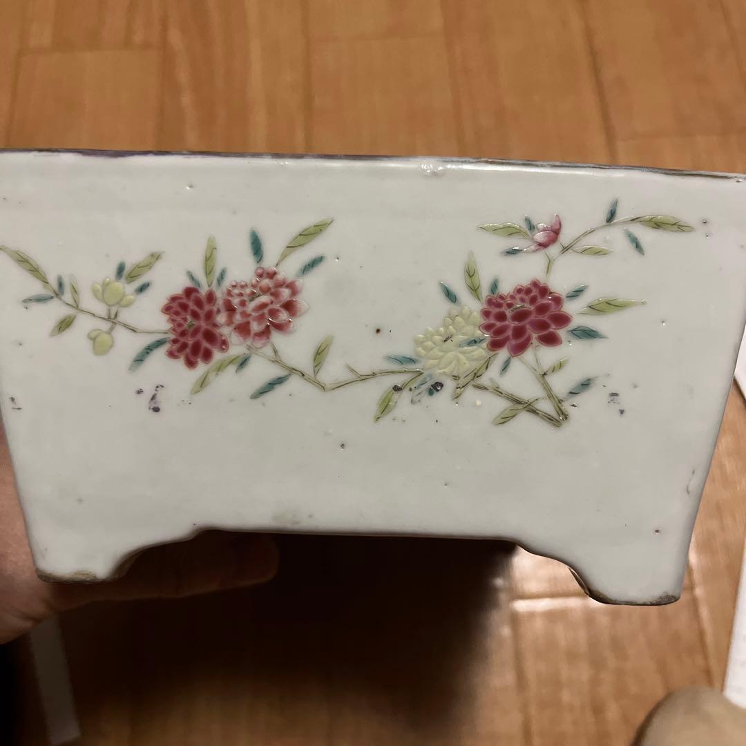 超希少アンティーク水盤中国骨董陶芸長方花器生花