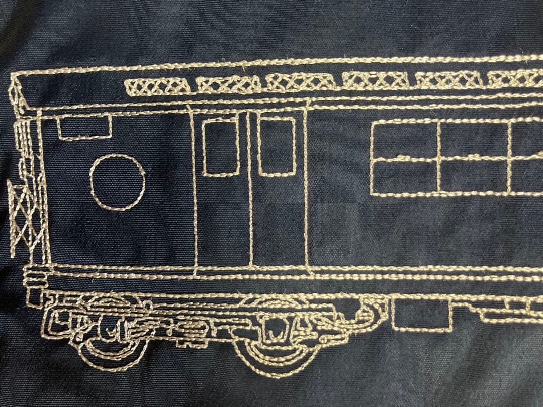 90s Subware 電車刺繍ポーチ 紺色 &ロゴ銘板　ペンケース recon