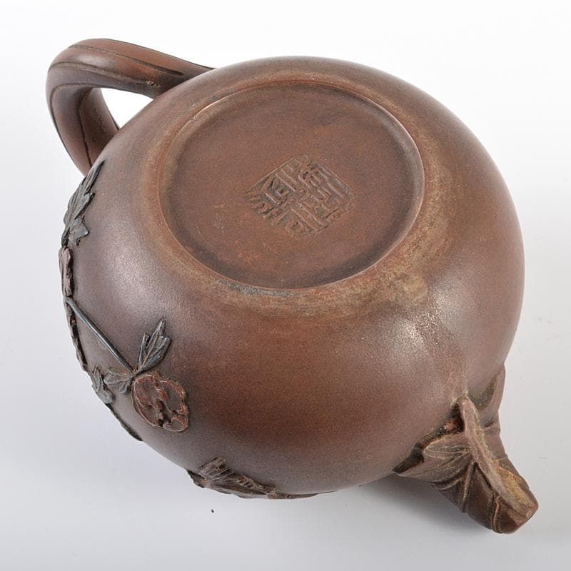 中国 紫砂 朱泥 貼花鳥文 急須 茶壷 在銘 C R6189