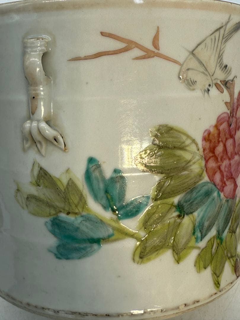 中国 清時代 浅絳彩 同治年製 花鳥紋水指 アンティーク 送料込み251208