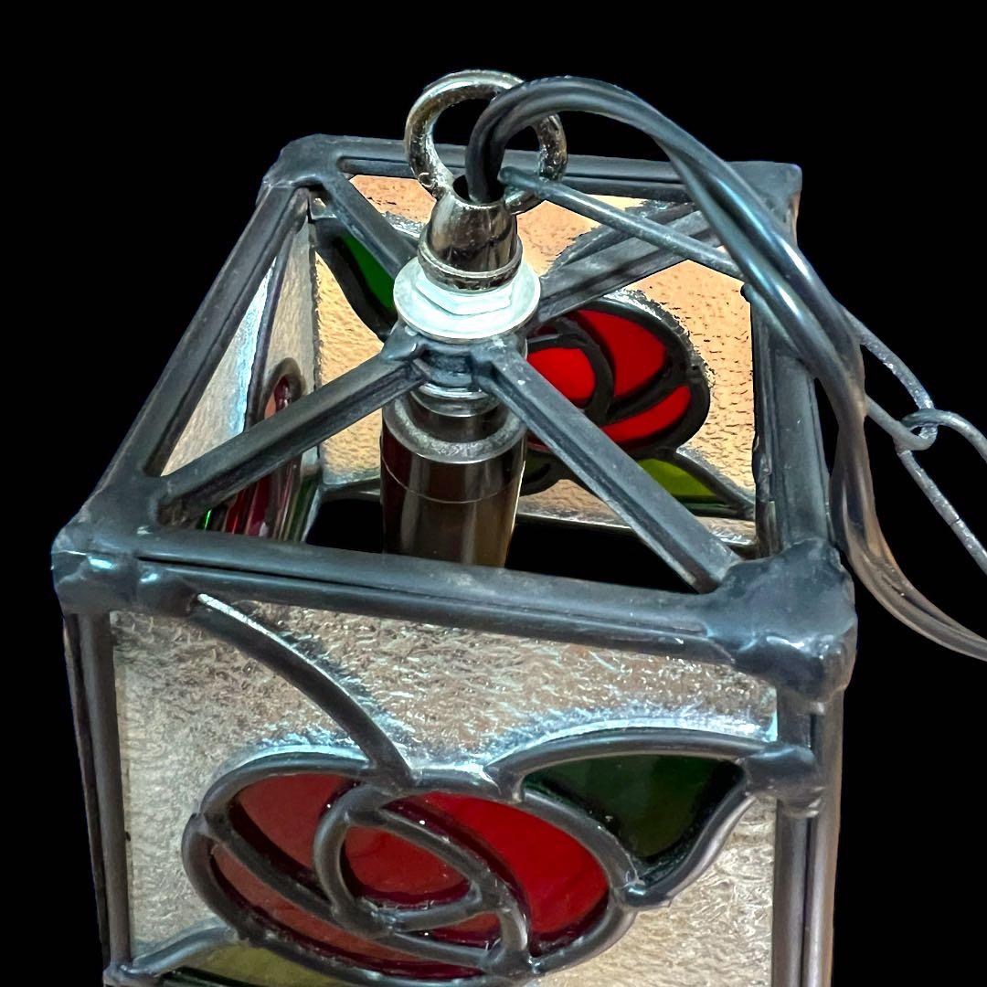 鸛《美品》アンティーク雑貨 昭和レトロ ステンドグラス 薔薇 ペンダントライト