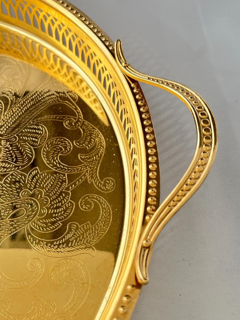 スウェーデン】ハンドル付きギャラリートレー 31cm 【ゴールドプレート】