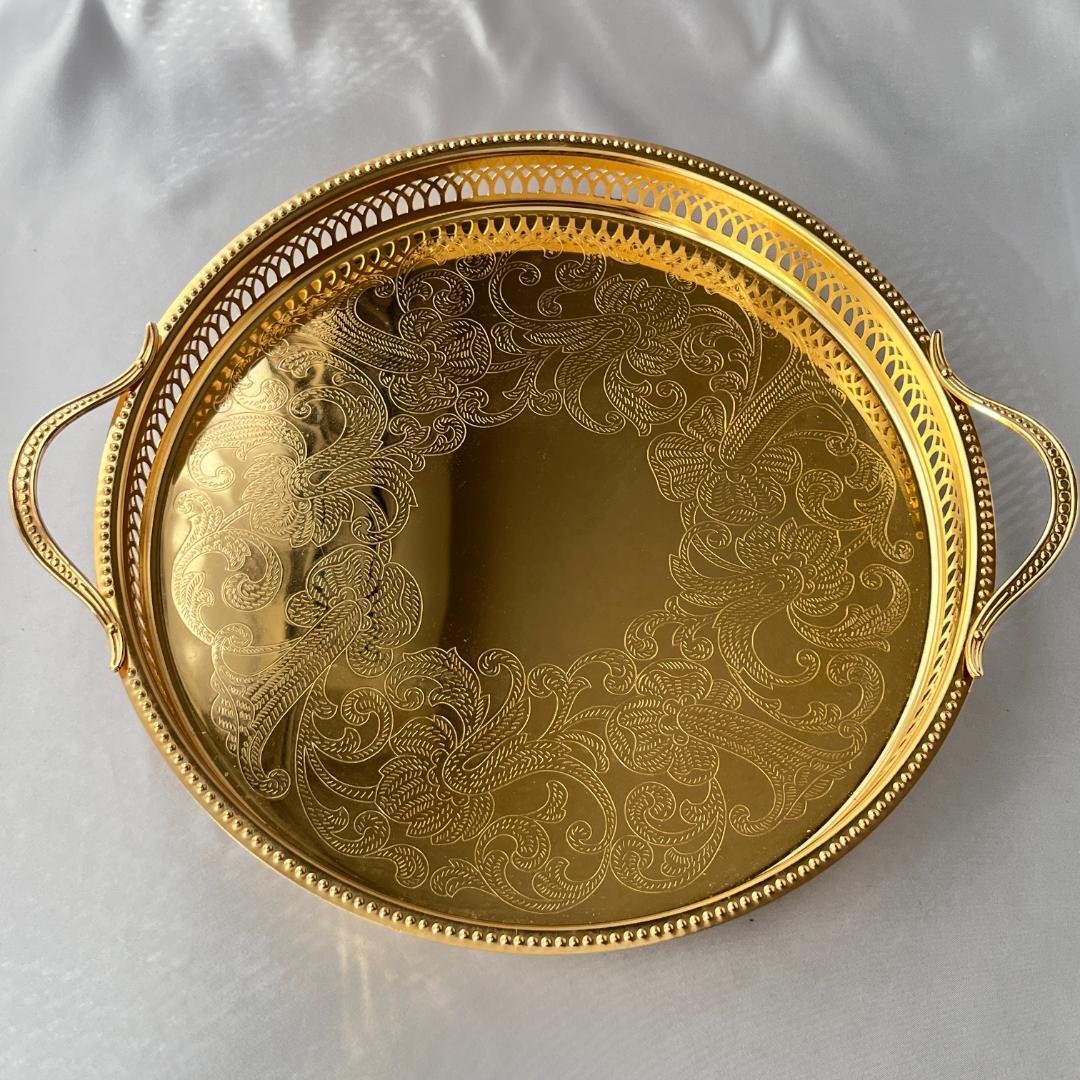 スウェーデン】ハンドル付きギャラリートレー 31cm 【ゴールドプレート】