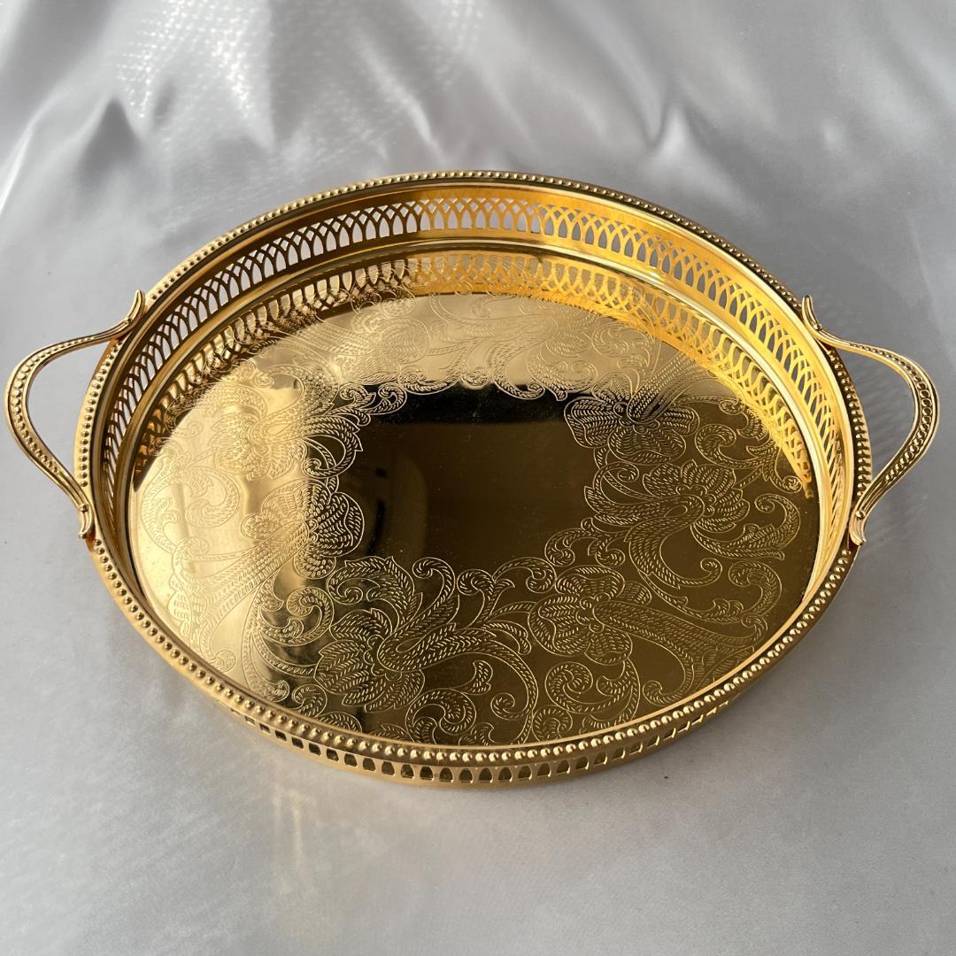 【スウェーデン】ハンドル付きギャラリートレー 31cm 【ゴールドプレート】