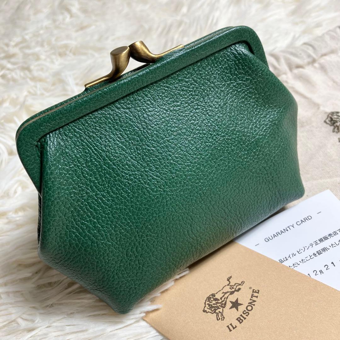 【未使用級】イルビゾンテ＊がま口 ケース レザーグリーン