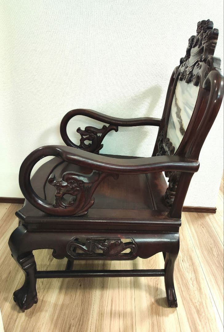希少中華骨董 大理石インレイ椅子 玉座 宮廷 紅木 紫檀 黒檀 花梨 李朝