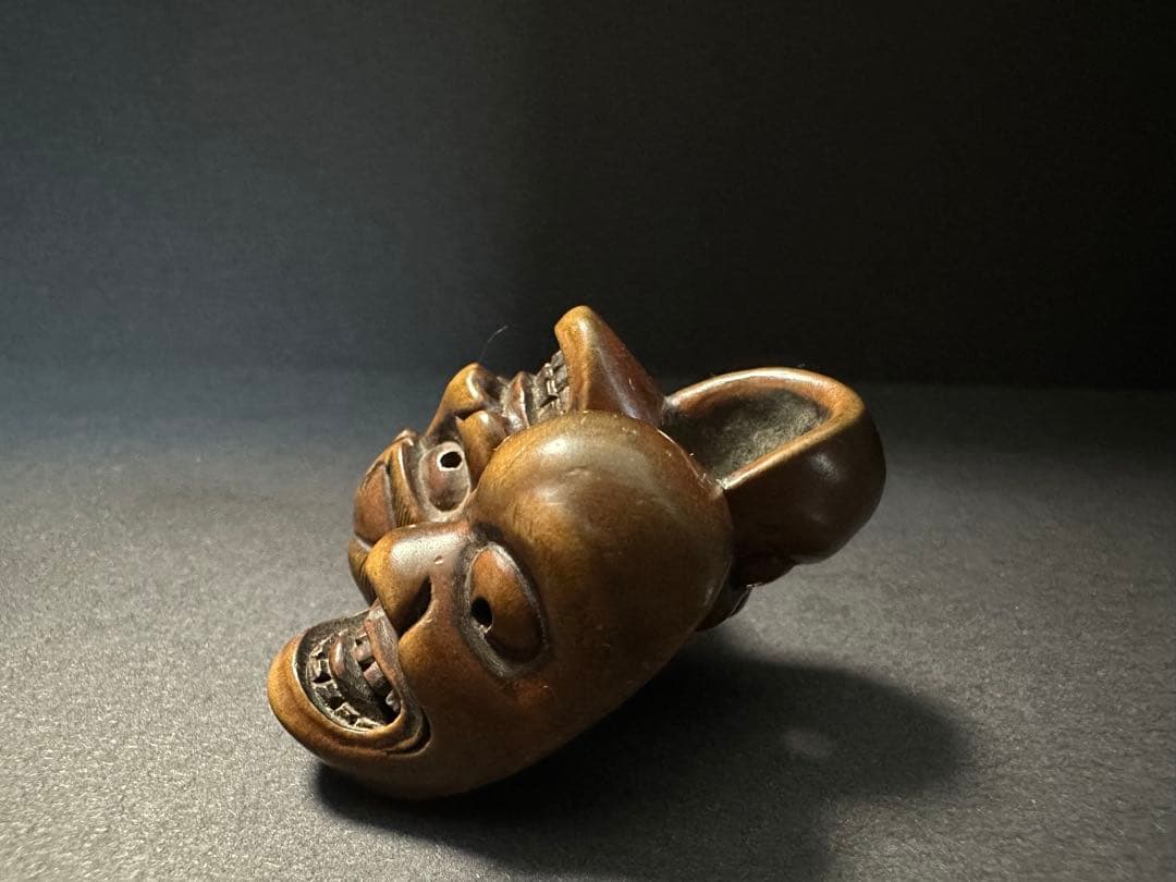 根付(netsuke)】3面の顔の根付 木製 江戸時代