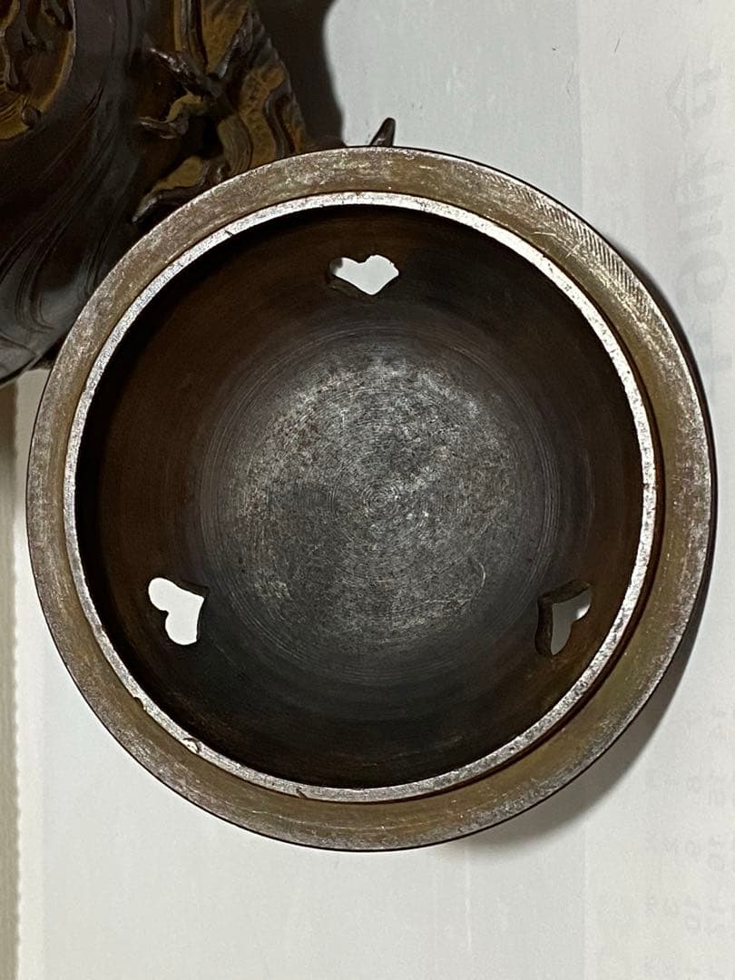 ♢蝋型細密鋳金 象嵌 波乗り兎 波千鳥文 波乗り龍足 香炉 唐