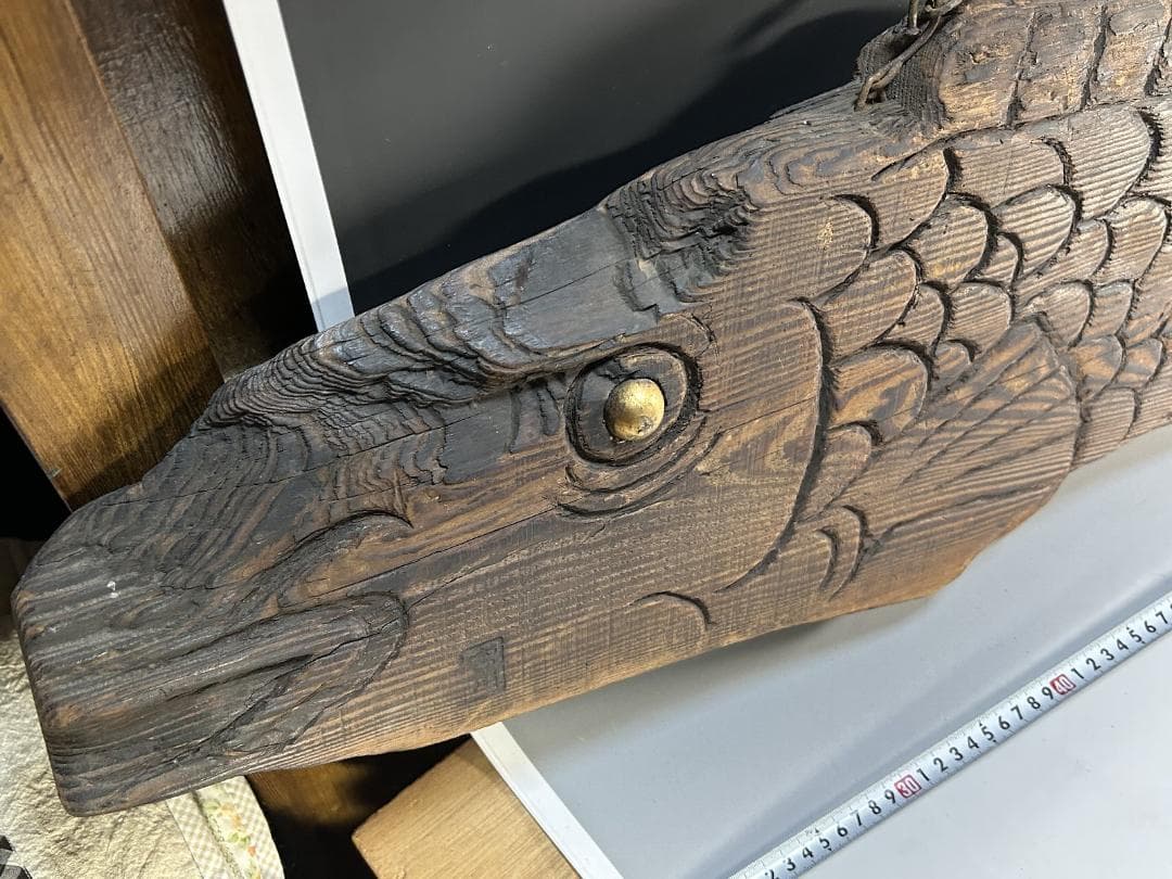 魚板 110㎝ 時代 古道具 壁掛け 魚鼓 在銘 仏教美術 雑貨 流木 オブジェ