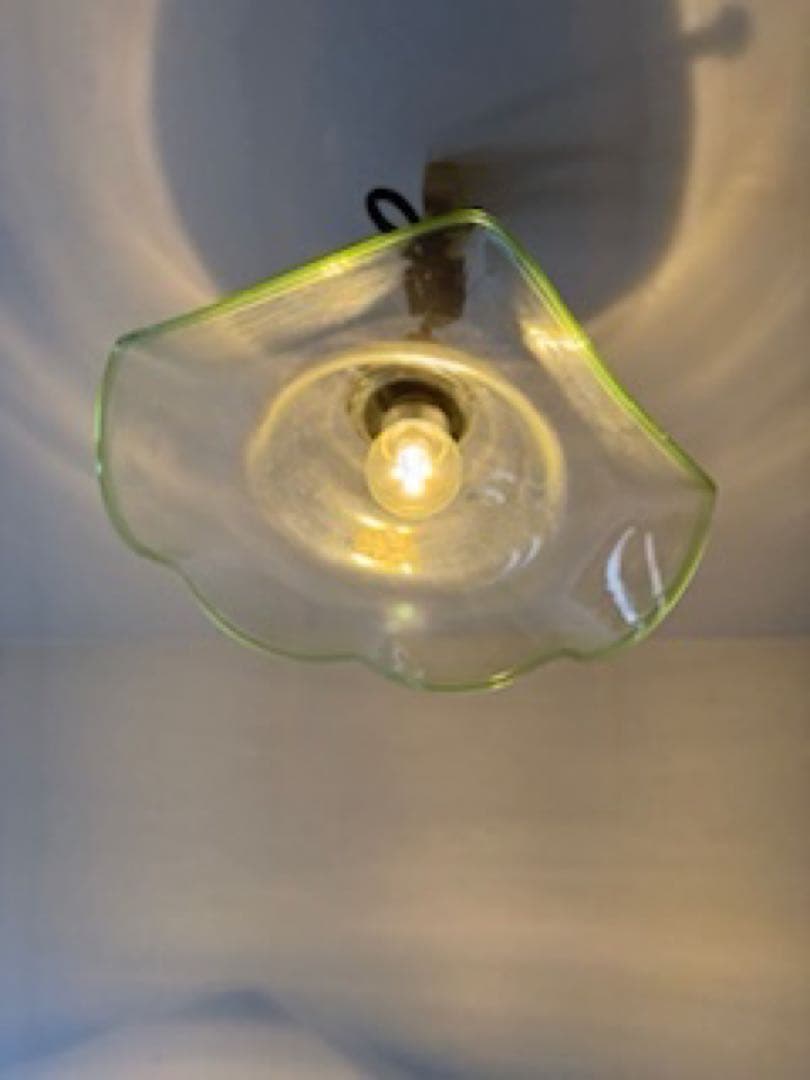 ️⃣プロフ必読！アンティーク 花リム ペンダントライト 透明・緑の縁