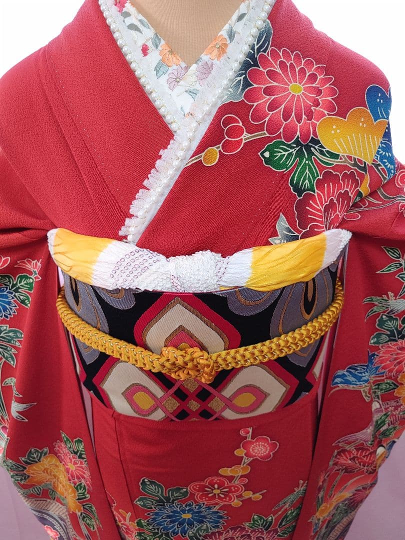 振袖 袋帯 帯揚げ 帯締め セット 赤 染め分け 草花 振袖 セット 赤