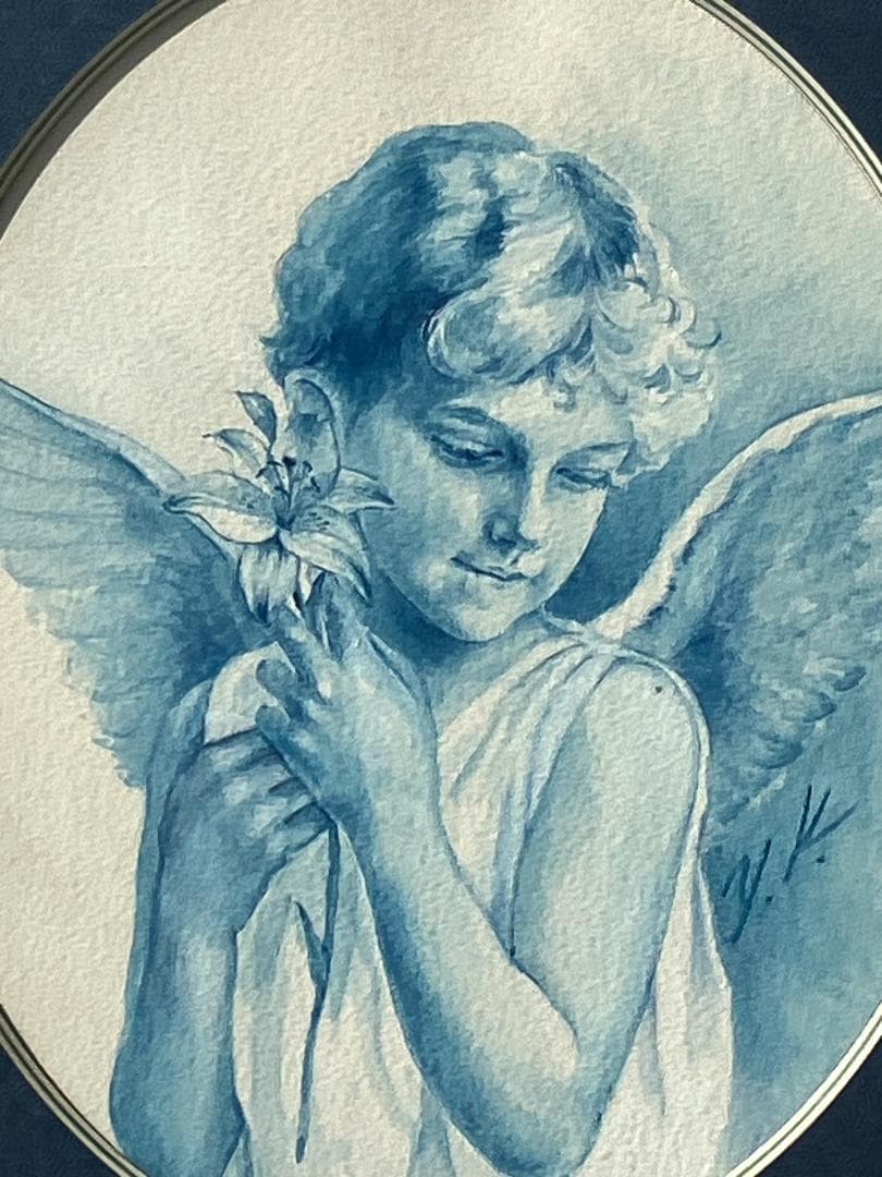 水彩画　百合と天使