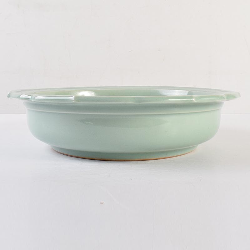 茶道具 京焼 初代宮永東山作 青磁八稜式瑞雲文 水盤 共箱 D R7858B