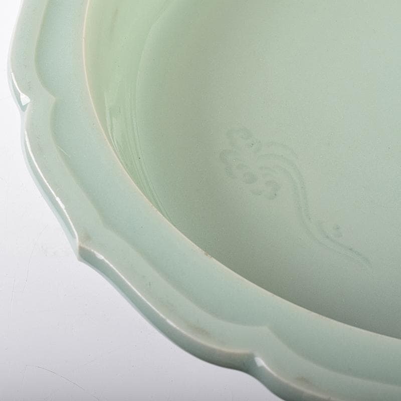 茶道具 京焼 初代宮永東山作 青磁八稜式瑞雲文 水盤 共箱 D R7858B