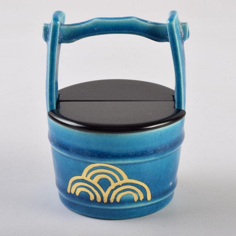 茶道具 加賀瑞山造 土耳古釉 青海波文 手桶茶入 共箱