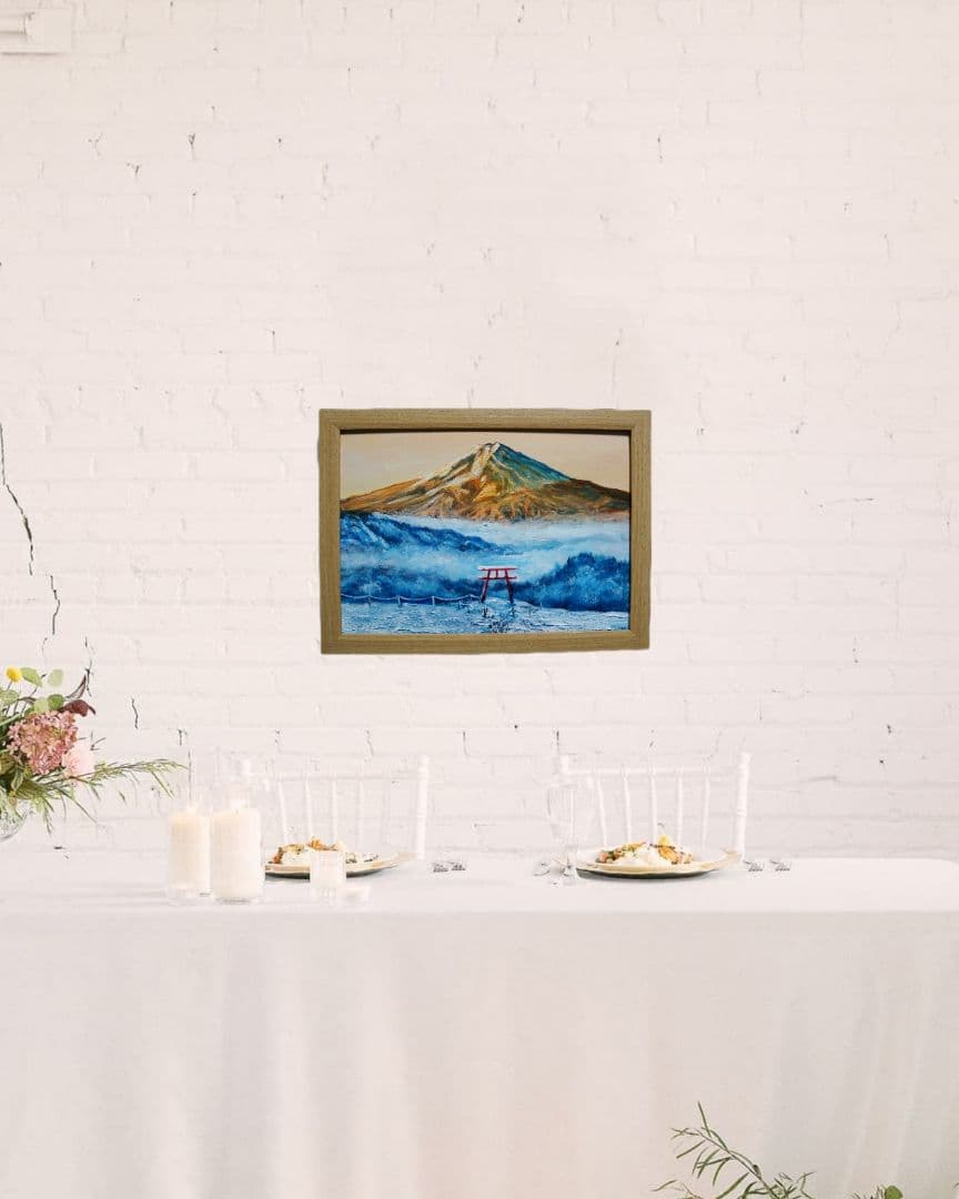 油絵 油彩 油彩画 絵 絵画 【鳥居の夕富士】