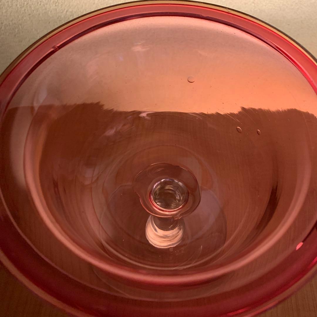 金赤ガラス脚付きコンポート 時代物