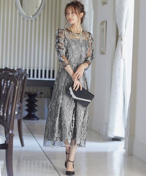 【niana】刺繡レース バックリボン パーティードレス 結婚式 オケージョン