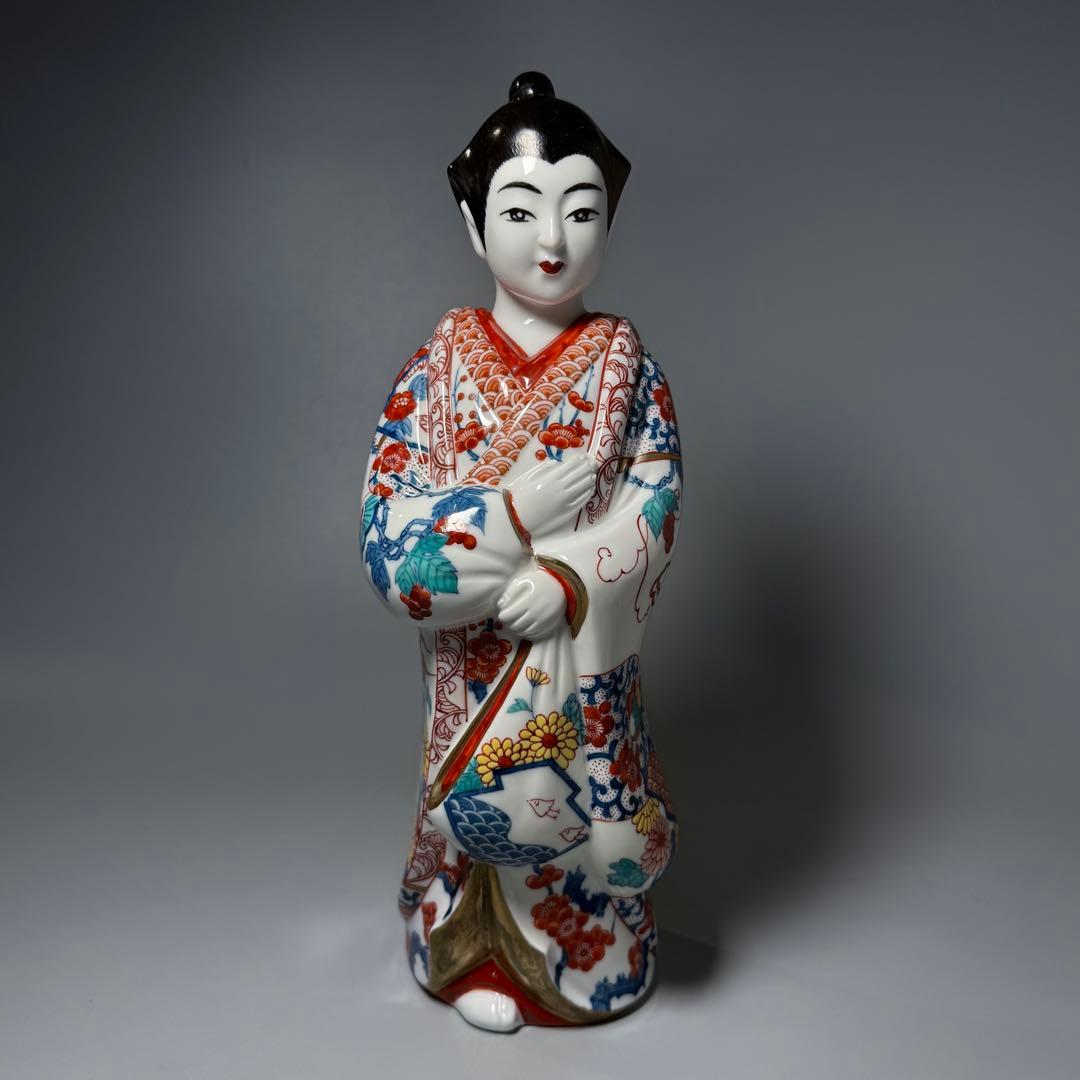 大五窯 色鍋島 古伊万里人形 高さ34cm 37cm 共箱 全手描き