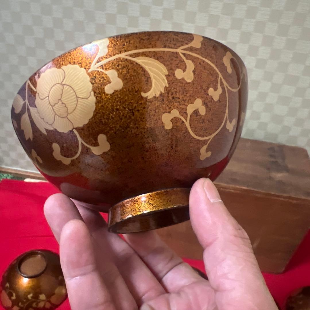 梨子地蒔絵吸物椀　10客供箱