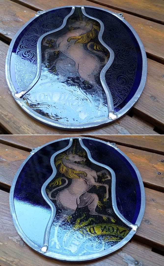 ステンドグラス Unicorn ユニコーン青の大判 ショップ グラスマスターズ社