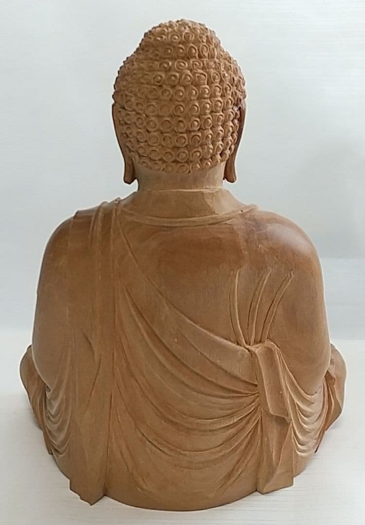 釈迦如来坐像 3寸 #333 像のみ 金彩無 お釈迦さま ◇白檀 木彫 仏像