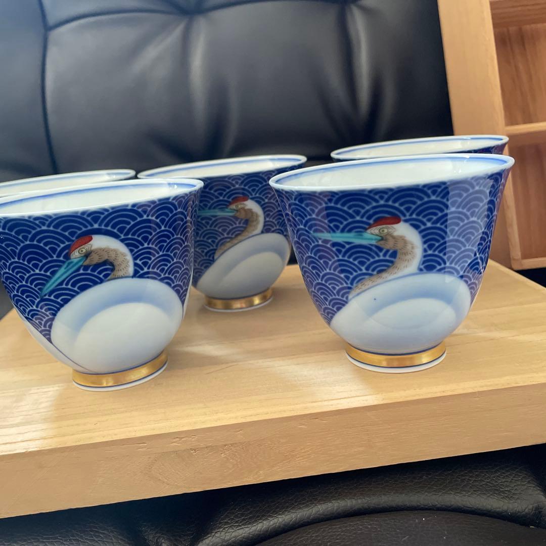 香蘭社 金彩 青海波鶴紋様 湯飲み 5客セット 木箱入 未使用 - メルカリ