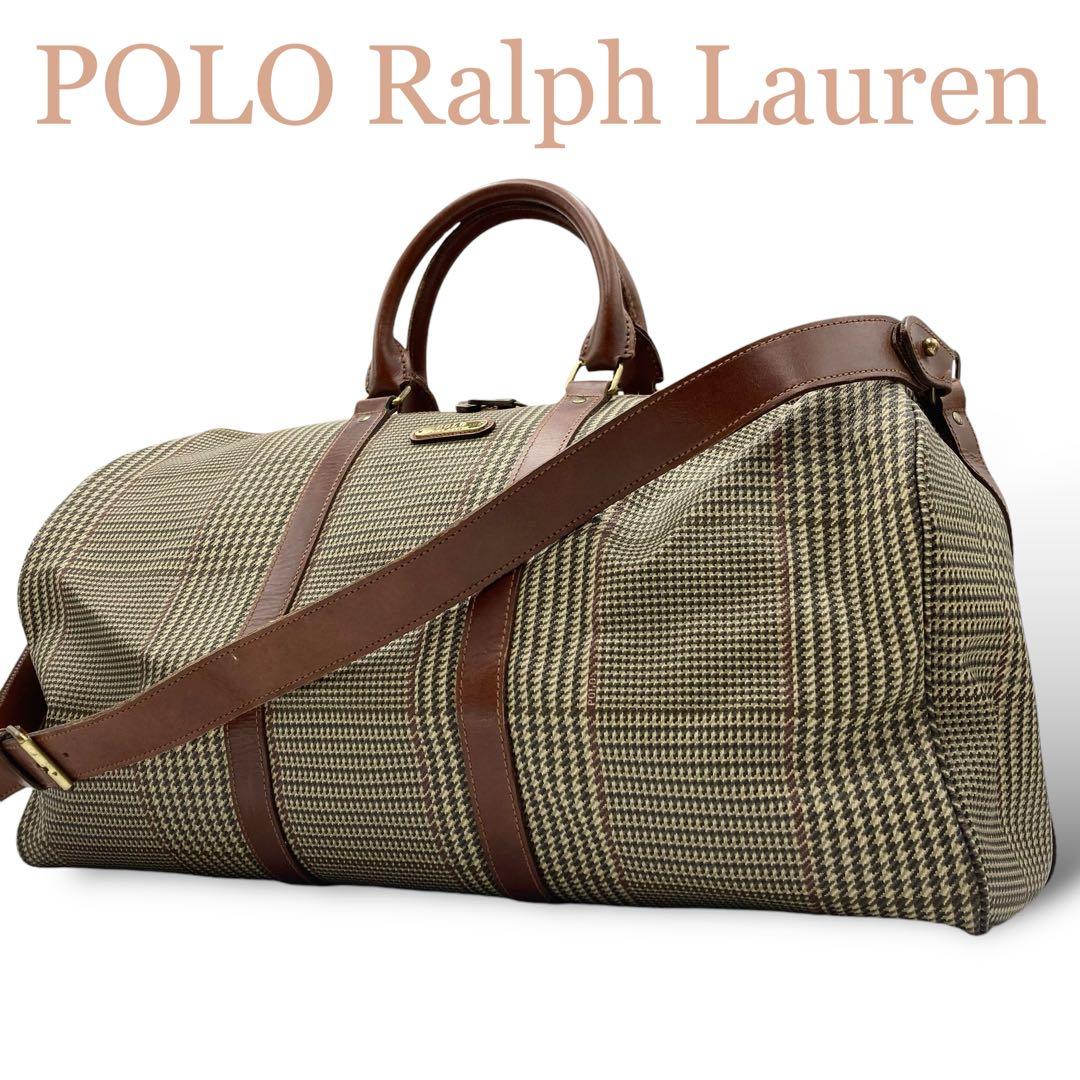 希少】 ポロラルフローレン ボストンバッグ 2way 大型 千鳥柄 レザー