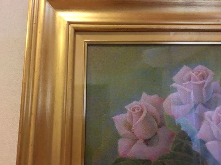 お値下げ 油絵 佐藤哲郎 麗しい薔薇の絵 『爽風』 一滴の雫 美しい点