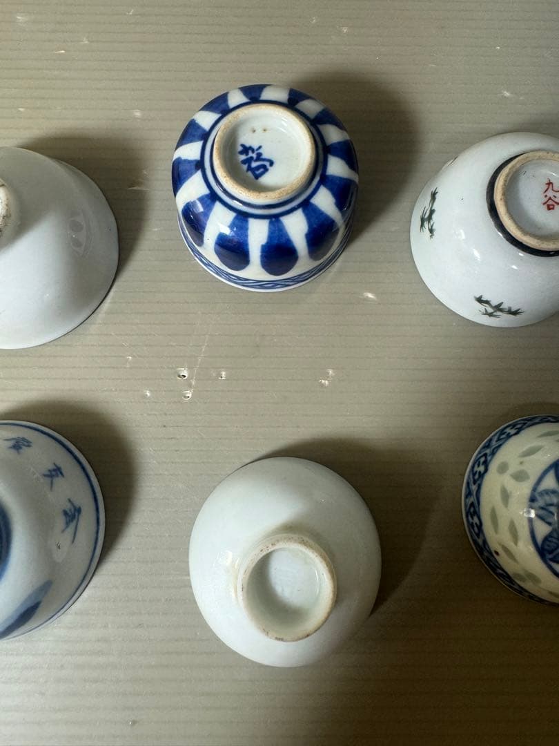 2496 まとめ売り 九谷焼 猪口 6客 時代物