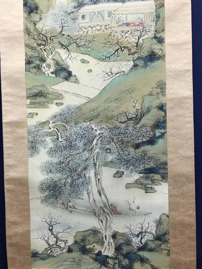 複製/高橋草坪/元吉/林和靖図/青緑梅花山水図/掛軸/名家伝来/AC-732