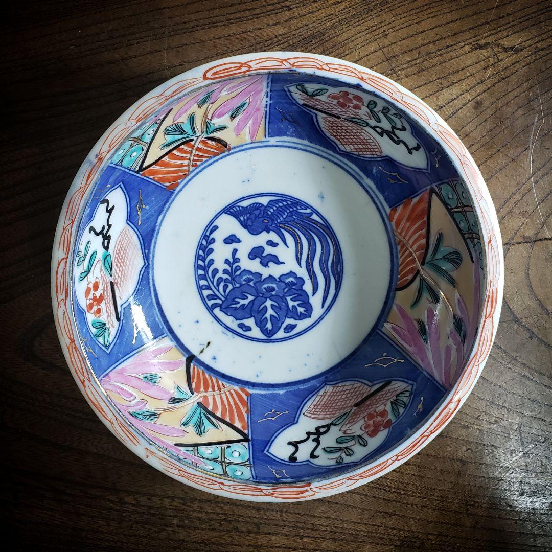 印判 鉢 丼 明治 大正 鳳凰 希少 ピンク 美品