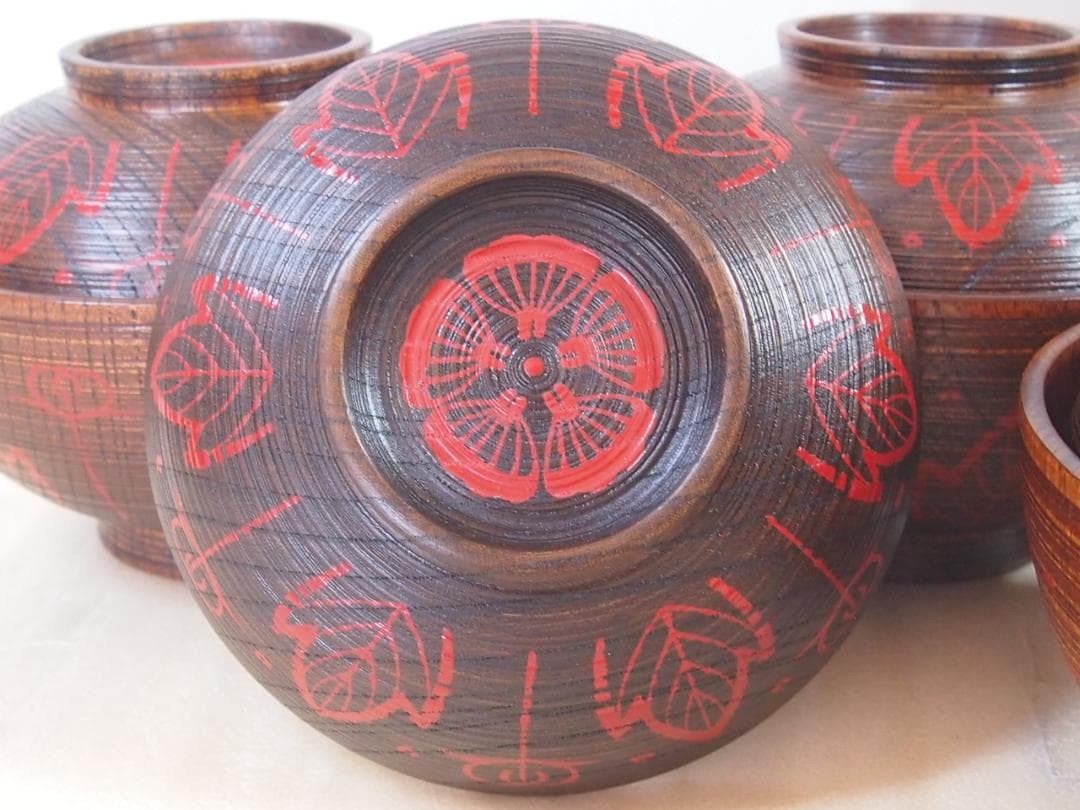 【良品】輪島塗 小崎清人 木地呂 吉野絵 煮物椀 5客 雑煮椀/大椀 漆器/食器