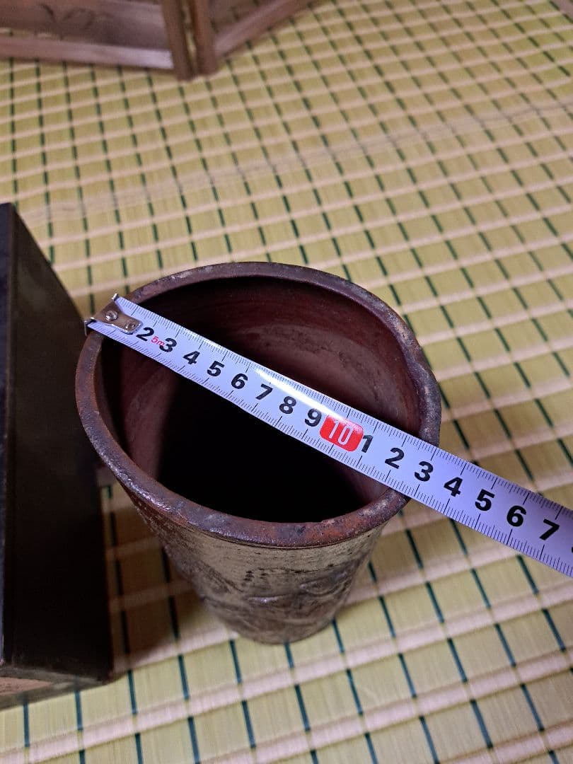 希少】備前焼 唐獅子紋 芍薬 花入れ 大塩光斉塗蓋 水差し 骨董 工芸品