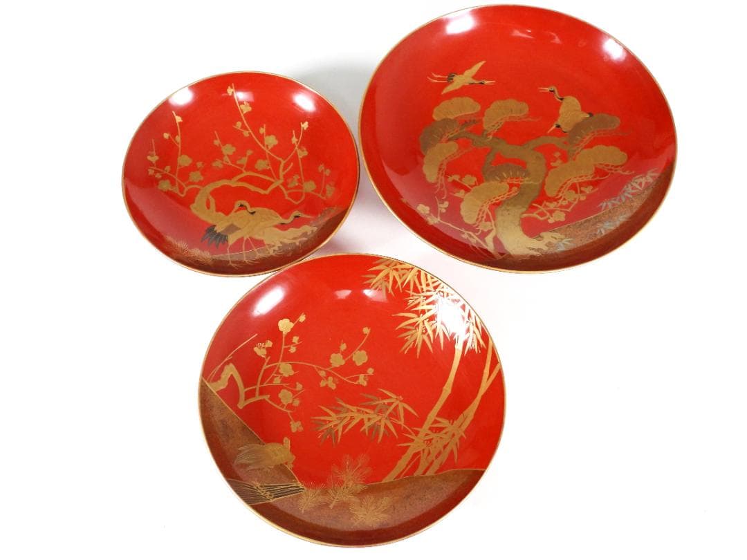 九段盃 酒器 天然木 漆塗り 金蒔絵 松竹梅 亀鶴紋 漆芸