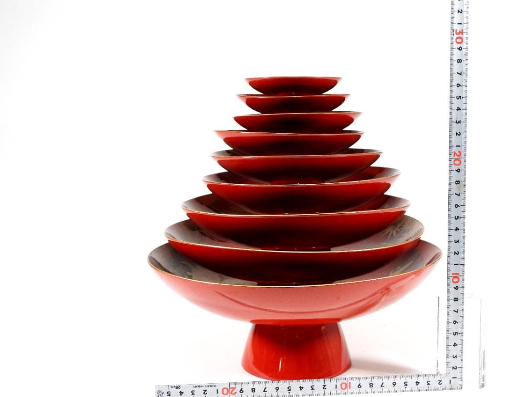 九段盃 酒器 天然木 漆塗り 金蒔絵 松竹梅 亀鶴紋 漆芸