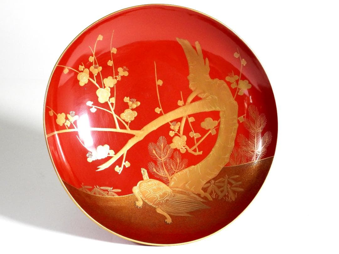 九段盃 酒器 天然木 漆塗り 金蒔絵 松竹梅 亀鶴紋 漆芸