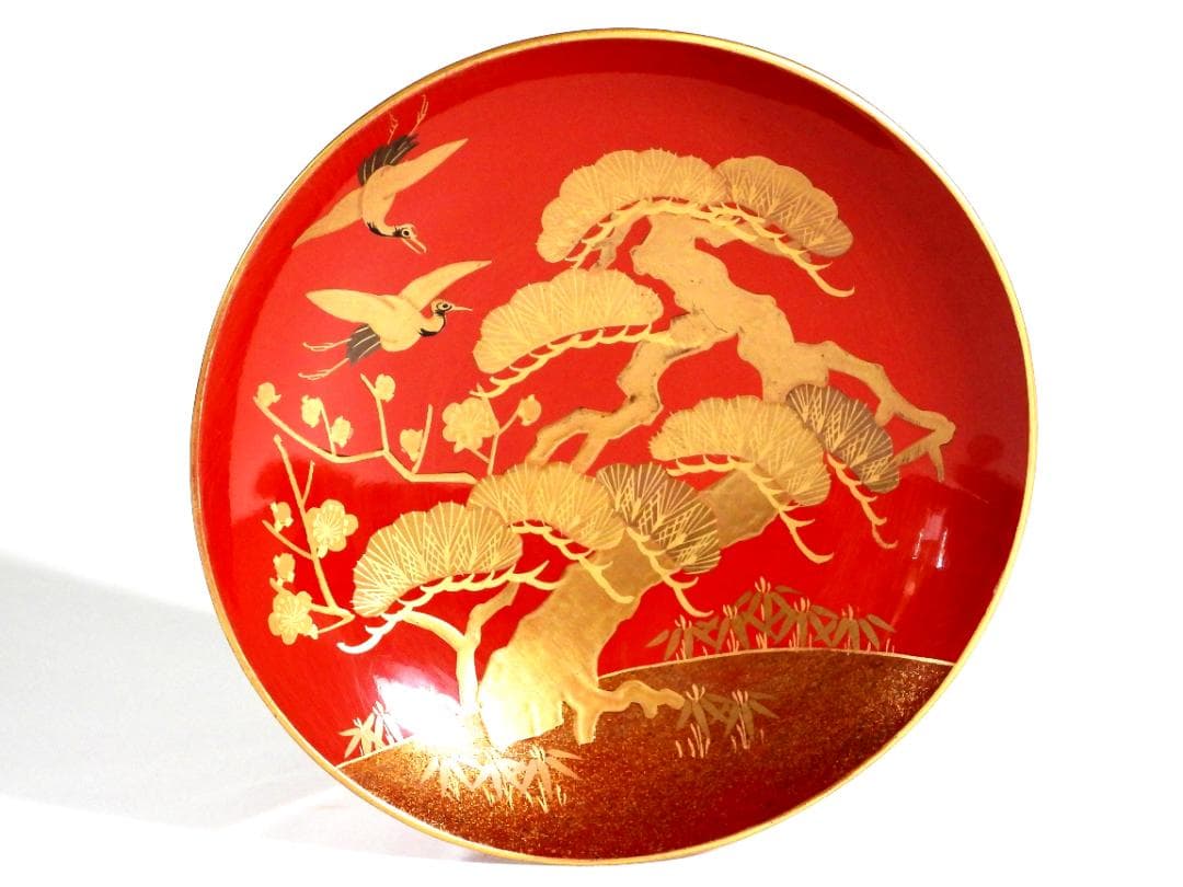 九段盃 酒器 天然木 漆塗り 金蒔絵 松竹梅 亀鶴紋 漆芸