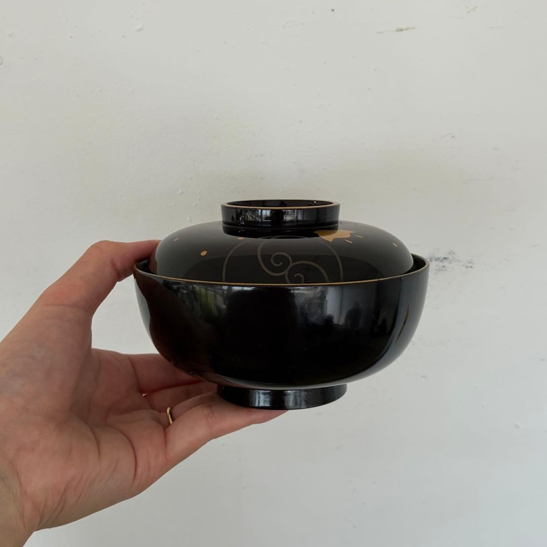 波千鳥　吸物碗　5客　蓋付き　漆　蒔絵　工芸　器　和食器　25.10.16-2