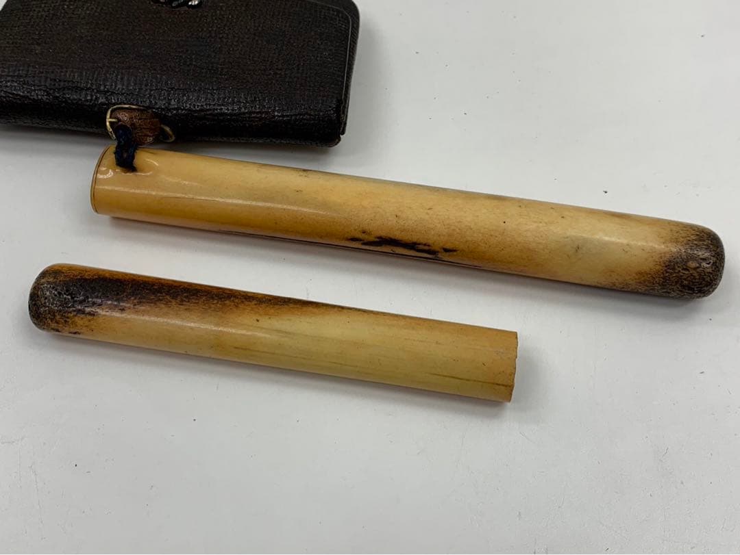 時代物 煙管 キセル 純銀 鳥山水図 煙草入れ たばこ入れ 鴨 緒締 銅地