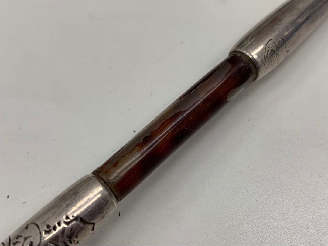 時代物 煙管 キセル 純銀 鳥山水図 煙草入れ たばこ入れ 鴨 緒締 銅地