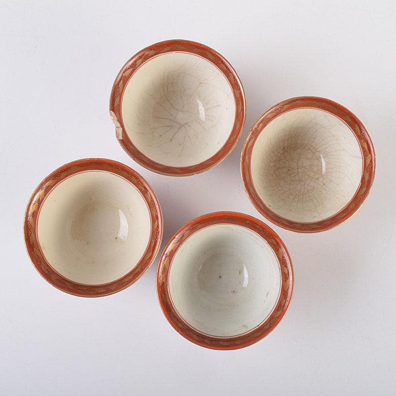 九谷焼　九谷製　赤絵金彩　煎茶碗　盃　四客　V　R9177